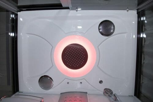 Serenity White monsoon shower head and speakers